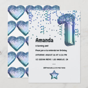 Nautical Ocean Balloon 1e verjaardag Uitnodiging