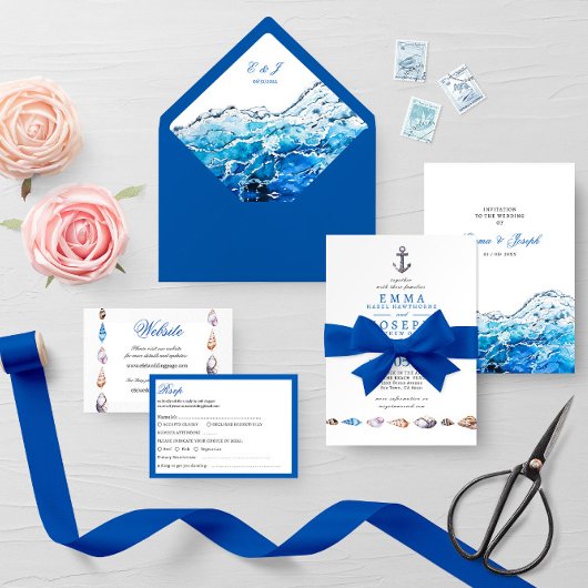 Nautical Ocean Beach bleu Mariage carte Rsvp