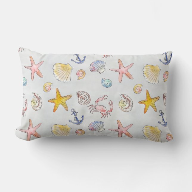 Nautical Ocean Beach Starfish Seashell Pastel Kussen (Voorkant)