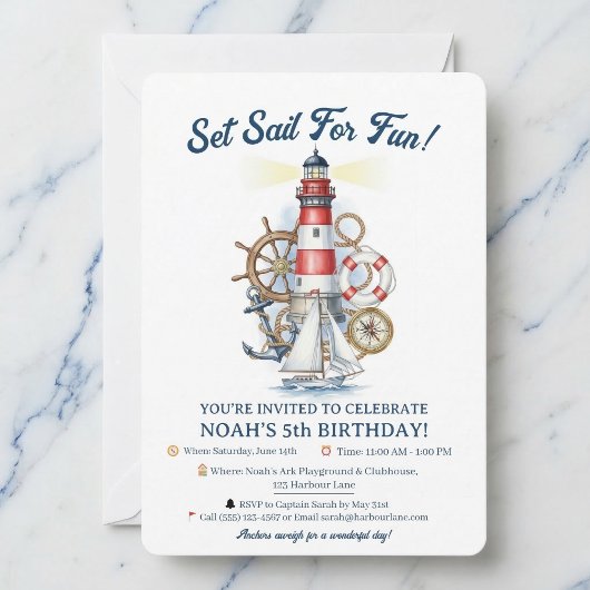 Nautical Ocean Beacon Party Invite Kaart
