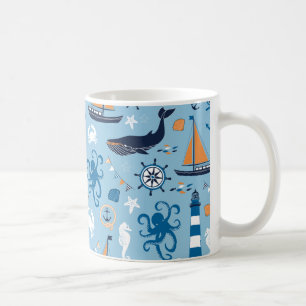 Nautical Ocean Blue en Oranje Koffiemok