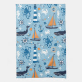 Nautical Ocean Blue en Oranje Theedoek (Verticaal)