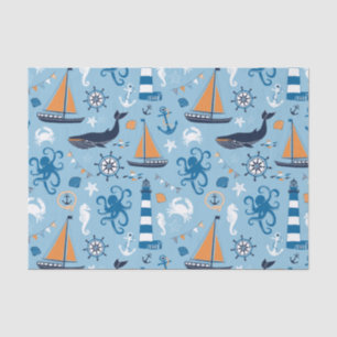 Nautical Ocean Blue en Oranje Tissuepapier