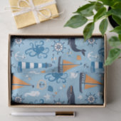 Nautical Ocean Blue en Oranje Tissuepapier (Geschenk)