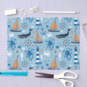Nautical Ocean Blue en Oranje Tissuepapier (Craft)