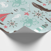 Nautical Ocean Blue en Roos Cadeaupapier (Hoek)