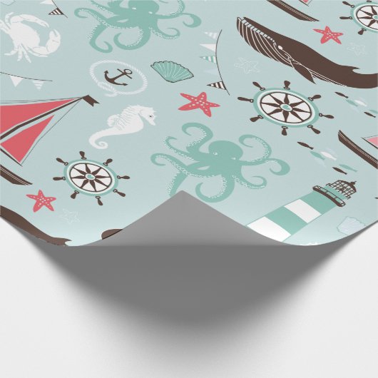 Nautical Ocean Blue en Roos Cadeaupapier (Hoek)
