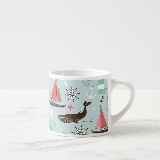 Nautical Ocean Blue en Roos Espresso Kop (Rechts)