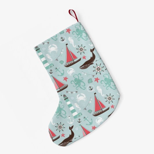 Nautical Ocean Blue en Roos Kleine Kerstsok (Achterkant (Hangend))