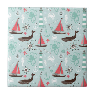 Nautical Ocean Blue en Roos Tegeltje