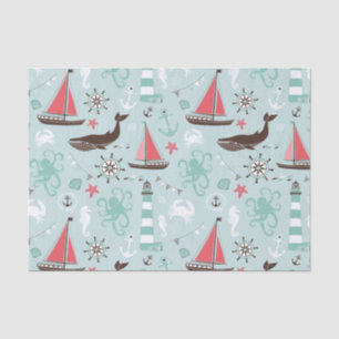 Nautical Ocean Blue en Roos Tissuepapier