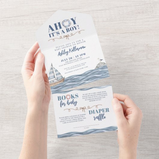 Nautical Ocean Boy Baby shower All In One Uitnodiging (Afscheurbaar)