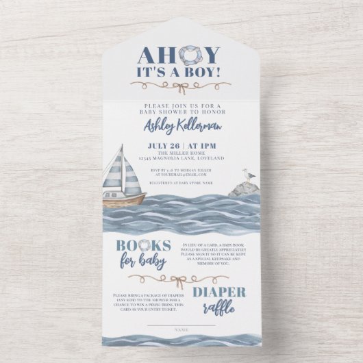 Nautical Ocean Boy Baby shower All In One Uitnodiging (Binnen)