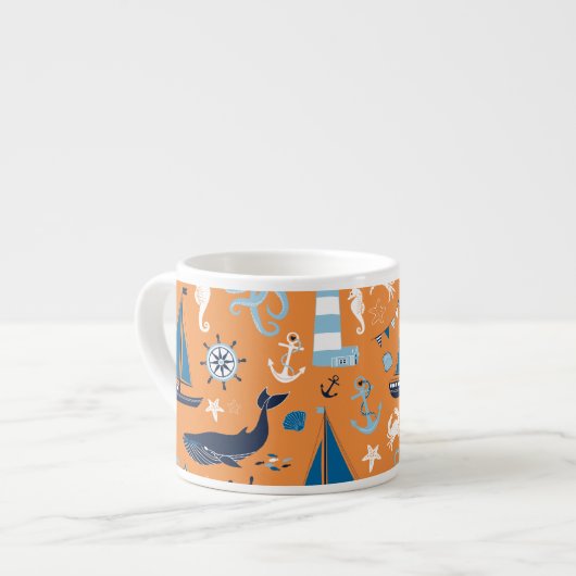 Nautical Ocean Oranje Espresso Kop (Voorkant links)