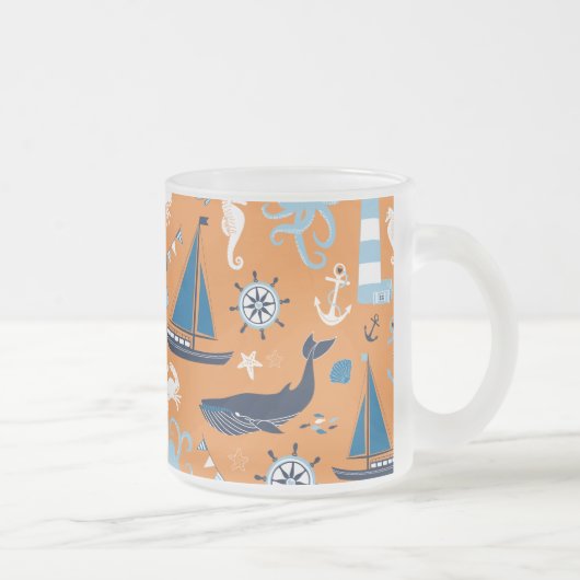 Nautical Ocean Oranje Matglas Koffiemok (Rechts)
