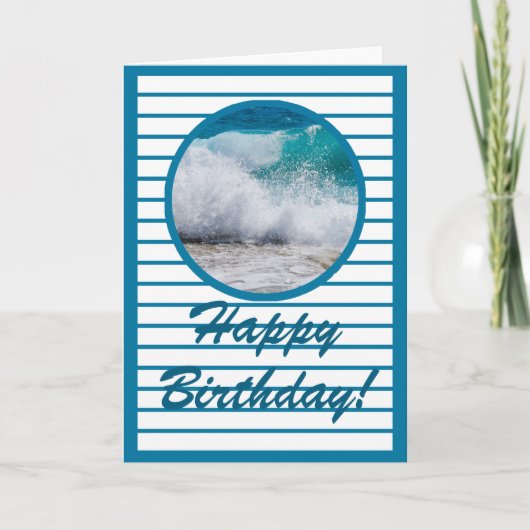Nautical Ocean Waves Blue Stripes Birthday Kaart (Voorkant)