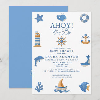 Nautical Ocean Zeiler Ahoy Het Is Een Jongen Baby Kaart