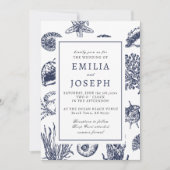 Nautical Oceanic classic dark navy blue 3 Wedding Kaart (Voorkant)