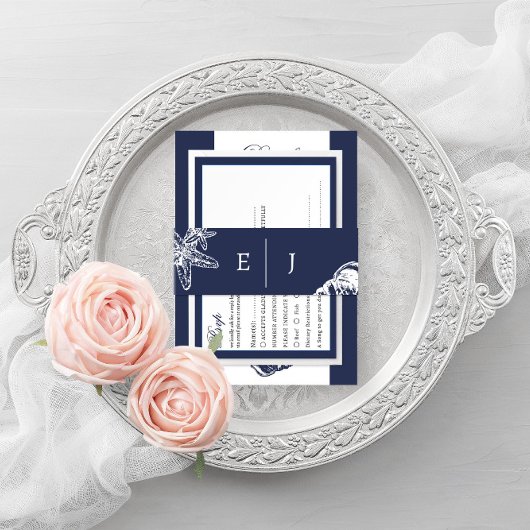 Nautical Oceanic classic dark navy blue Wedding Uitnodigingen Wikkel