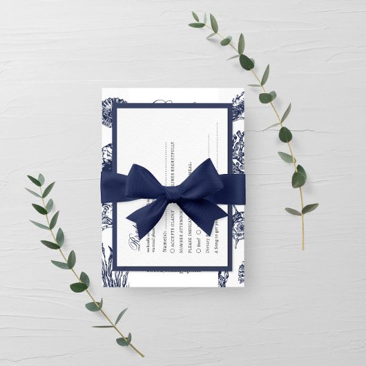 Nautical Oceanic dark navy Wedding Rsvp Kaart