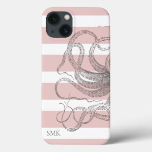 Nautical  Octopus Coastal Pink Stripes iPhone 13 Hoesje