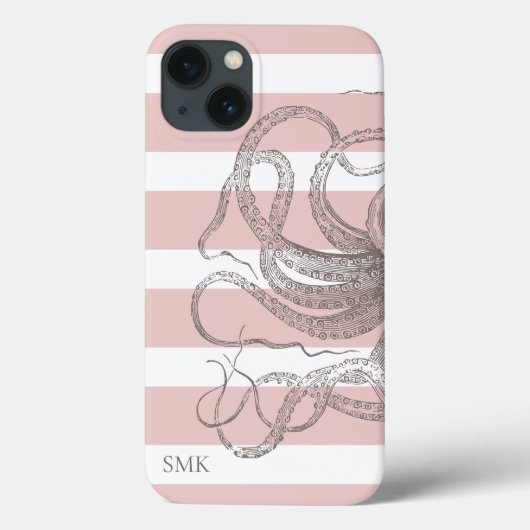 Nautical  Octopus Coastal Pink Stripes Case-Mate iPhone Case (Achterkant)