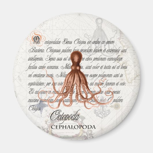 Nautical  Octopus Illustratie & Typografie Magneet (Voorkant)