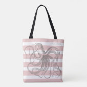 Nautical  Octopus on Coastal Pink Stripes Draagtas (Achterkant)