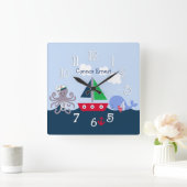 Nautical Octopus, Whale, Sealife Nursery Clock Vierkante Klok (Huis)