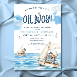 Nautical Oh Boy Sailor Teddy Bears Baby shower Kaart
