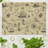 Nautical Old Map Pattern Seafaring Theedoek (Gevouwen)