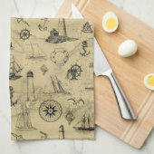 Nautical Old Map Pattern Seafaring Theedoek (Quarter Fold)