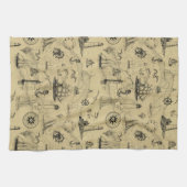 Nautical Old Map Pattern Seafaring Theedoek (Horizontaal)