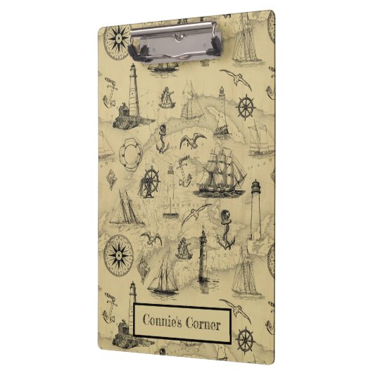  Nautical Old Map Pattern Voeg Jouw naam toe Klembord (Links)