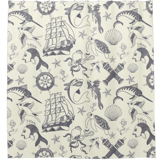 Nautical Old Sailor Tattoos gevierd Douchegordijn (Voorkant)