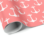 Nautical Ombre Coral Pink White Anchor Pattern Cadeaupapier (Rol Hoek)