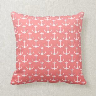 Nautical Ombre Coral Pink White Anchor Pattern Kussen