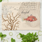  Nautical Oranje Boxfish Illustratie Theedoek (Gevouwen)