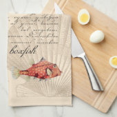  Nautical Oranje Boxfish Illustratie Theedoek (Quarter Fold)
