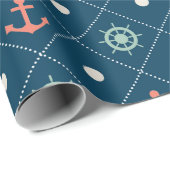 Nautical Pattern Anchor Helm Wheel Sailor Navy Cadeaupapier (Rol Hoek)