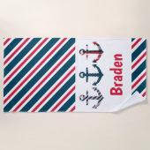 Nautical Pattern Anchors Personalized Beach Towel Strandlaken (Voorkant)