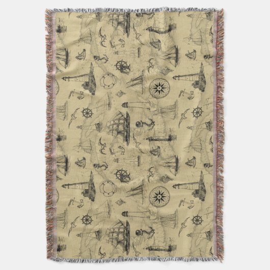 Nautical Pattern Antiek Coastal Décor Deken (Voorkant Verticaal)