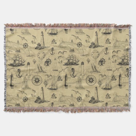 Nautical Pattern Antiek Coastal Décor Deken (Voorkant)