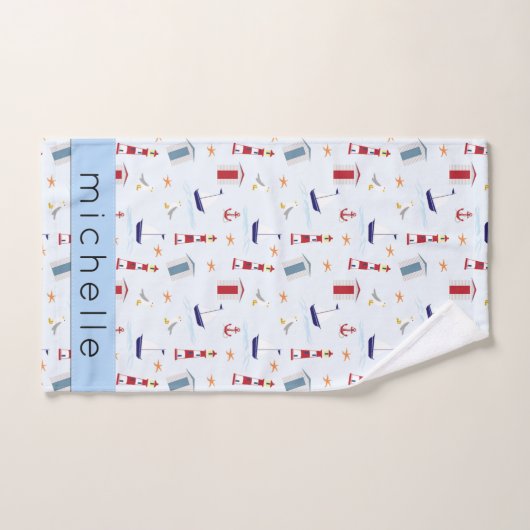 Nautical Pattern, Marine Pattern, Jouw naam Bad Handdoek (Handdoek)