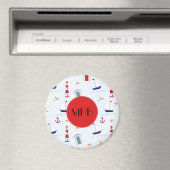 Nautical Pattern, Marine Pattern, Monogram Magneet (Insitu (Vaatwasser))