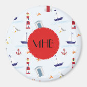Nautical Pattern, Marine Pattern, Monogram Magneet (Voorkant)