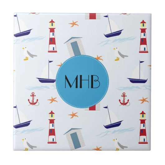 Nautical Pattern, Marine Pattern, Monogram Tegeltje (Voorkant)