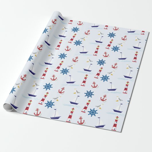 Nautical Pattern, Marine Pattern, Sailing, Anchors Cadeaupapier (Uitgerold)