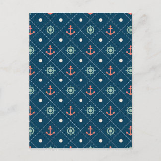 Nautical Pattern Navy Anchor Helm Wheel Sail Briefkaart