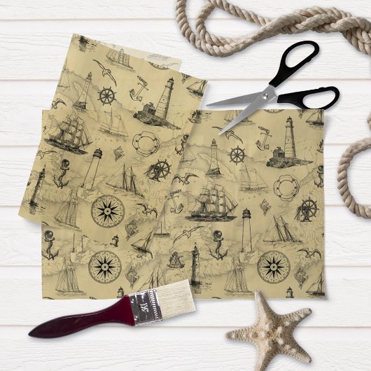 Nautical Pattern Old Map-ontkoppeling Tissuepapier